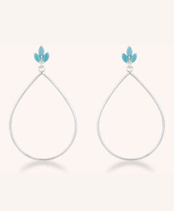 Lotus Flower Turquoise Silver Drop Earrings on cream