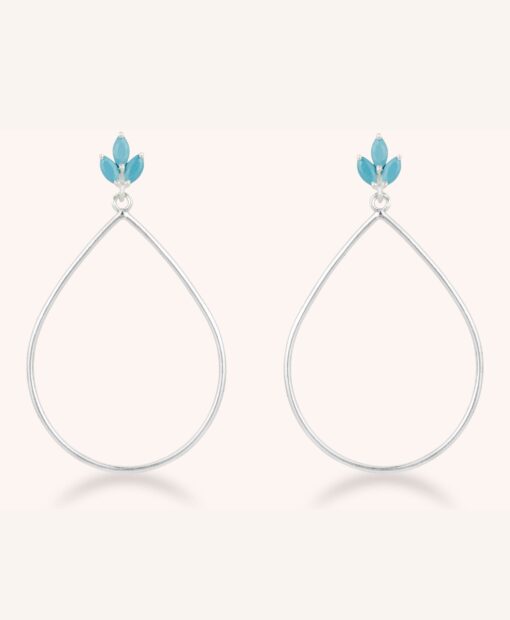 Lotus Flower Turquoise Silver Drop Earrings on cream