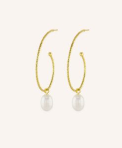 Large gold hoops with pearl drop