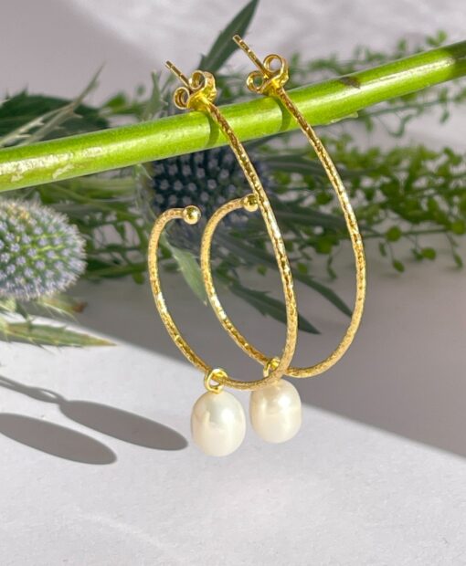 Large Gold Hoop with Pearl drop