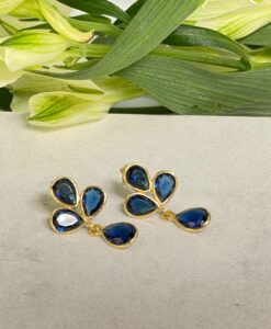 Dark Blue Topaz Gold Drop Earrings