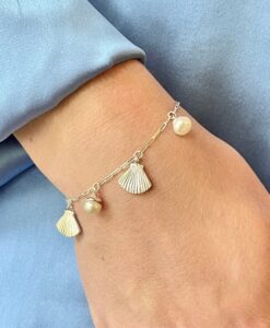 Silver and Pearl Bracelet on wrist