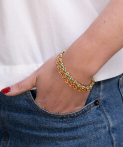 Stack of bright enamel bracelets