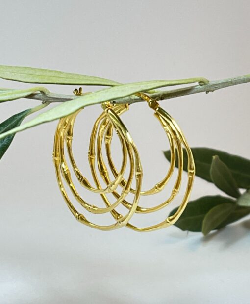 Gold Triple Bamboo Hoop Earrings