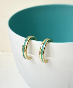 Turquoise Stripe Gold Hoop Earrings
