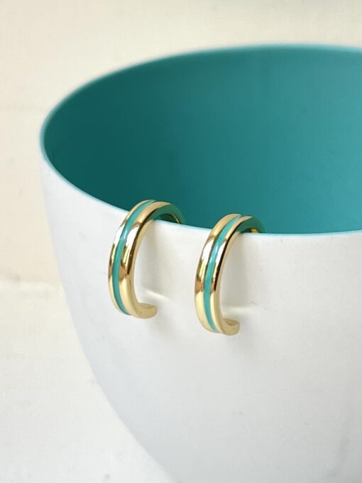 Turquoise Stripe Gold Hoop Earrings